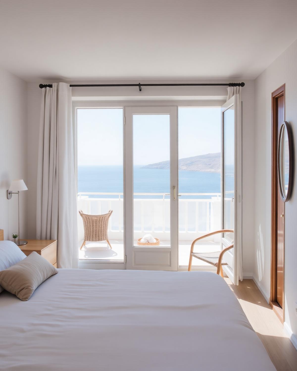 Aegean View room, endless blue from the pillow.